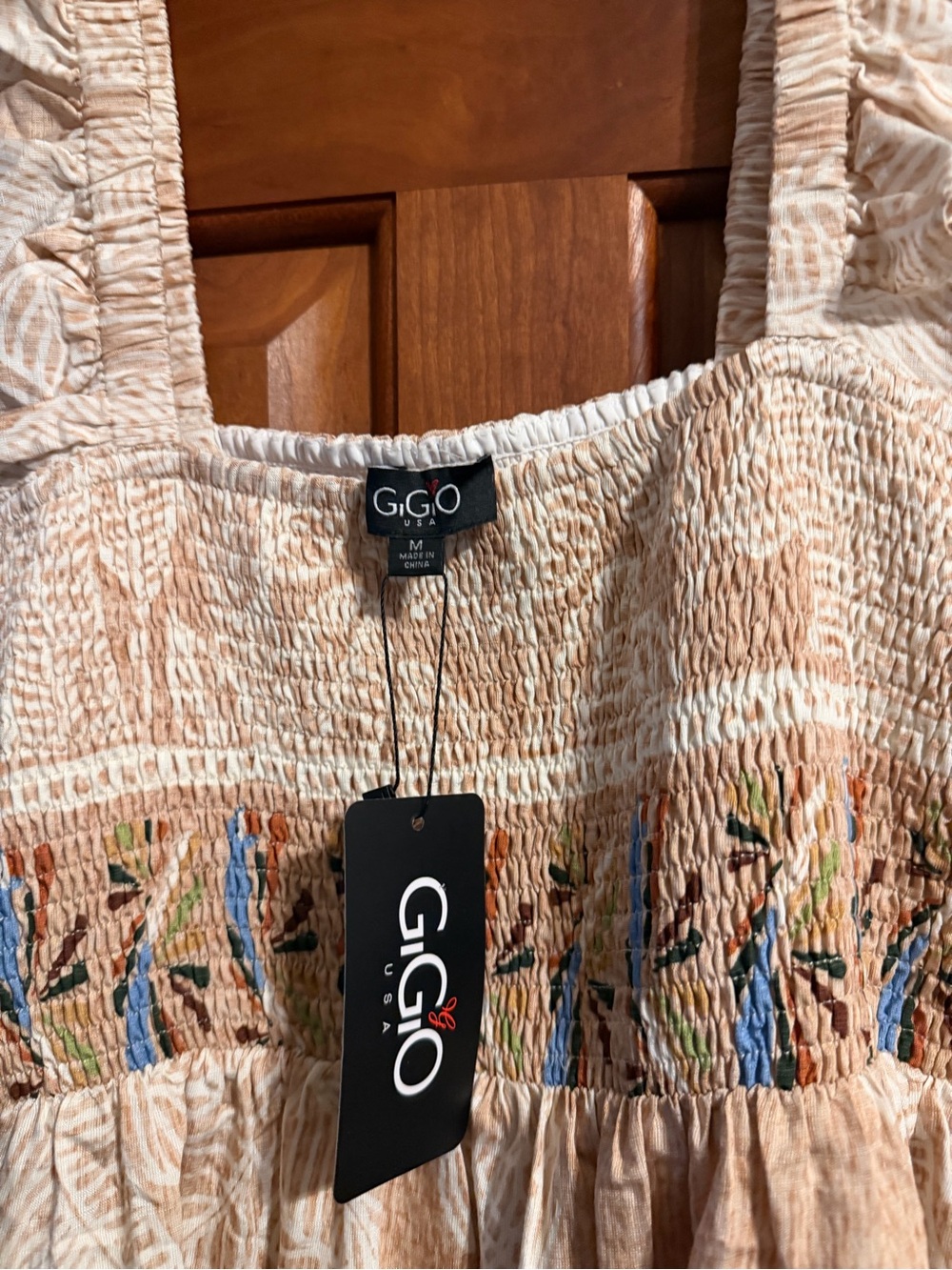Gigio Beige Smocked Maxi Dress with Ruffle Straps - Picture 3 of 6